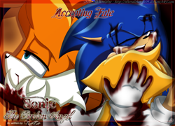 Size: 900x649 | Tagged: semi-grimdark, artist:silveralchemist09, miles "tails" prower, sonic the hedgehog, fanfic:the broken angel, 2010, bleeding, bleeding from mouth, blood, crying, english text, eyes closed, fanfiction art, floppy ears, holding them, imminent death, injured, lidded eyes, looking at them, older, sad, tears, tears of sadness