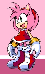 Size: 1896x3072 | Tagged: safe, artist:skull001, amy rose, abstract background, looking offscreen, mouth open, smile, solo, standing