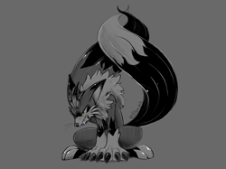Size: 1442x1080 | Tagged: safe, artist:villaintails, miles "tails" prower, super tails, alternate super form, alternate universe, au:kitsune tails, claws, clenched teeth, evil, evil tails, grey background, kitsune, paws, simple background, solo, super form