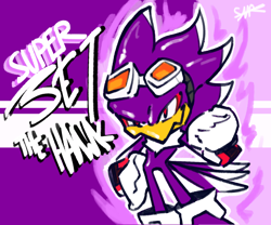 Size: 2048x1707 | Tagged: safe, artist:hypemstar, jet the hawk, abstract background, character name, clenched fist, english text, hand on hip, smile, solo, standing, super form, super jet