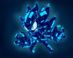 Size: 1280x1024 | Tagged: safe, artist:pichi08, sonic the hedgehog, sonic frontiers, 2023, abstract background, clenched teeth, cyber form, cyber sonic, solo, standing