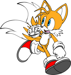Size: 546x574 | Tagged: safe, artist:crisiscommissions, miles "tails" prower, 2012, clenched fists, flat colors, looking back, mouth open, running, simple background, solo, white background
