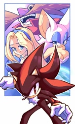 Size: 1216x2000 | Tagged: safe, artist:nanobutts, maria robotnik, robotnik, rouge the bat, shadow the hedgehog, laughing, looking at viewer