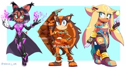 Size: 2048x1094 | Tagged: safe, artist:steve_j_art, gold the tenrec, nicole the hololynx, sticks the badger, redesign