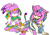 Size: 1024x725 | Tagged: safe, artist:hhuniii, amy rose, blaze the cat, cat, hedgehog, 2018, amy x blaze, bedroom eyes, cute, duo, egyptian, eyes closed, female, females only, kneeling, lesbian, looking at them, looking back, looking back at them, shipping, simple background, sitting, white background