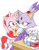 Size: 981x1257 | Tagged: safe, artist:smsskullleader, amy rose, big the cat, blaze the cat, cat, hedgehog, 2014, amy x blaze, amy's halterneck dress, blaze's tailcoat, blushing, clothes, cooking, cute, dress, egg, female, females only, hands on shoulders, lesbian, looking back, milk, shipping