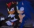 Size: 1664x1374 | Tagged: safe, artist:chaoxx_cg, shadow the hedgehog, sonic the hedgehog, 2023, abstract background, blushing, duo, frown, gay, holding them, looking at each other, motorcycle, nighttime, outdoors, shadow x sonic, shipping, signature, sitting
