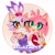 Size: 1934x1925 | Tagged: safe, artist:red-ginger, amy rose, blaze the cat, cat, hedgehog, 2021, amy x blaze, amy's halterneck dress, blaze's tailcoat, blushing, clothes, cute, dress, female, females only, heart, lesbian, looking at viewer, peace sign, shipping