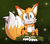 Size: 1336x1186 | Tagged: safe, artist:smileponeh, mangey, miles "tails" prower, sonic prime, :3, bandage, fangs, firefly, gradient background, looking at viewer, smile, solo