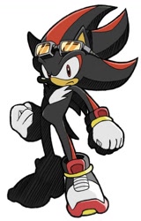 Size: 736x1153 | Tagged: artist needed, source needed, safe, shadow the hedgehog, clenched fists, frown, looking at viewer, redesign, riders style, simple background, solo, sonic riders, standing, sunglasses, white background