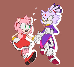 Size: 1280x1152 | Tagged: safe, artist:rabbitaches, amy rose, blaze the cat, cat, hedgehog, 2017, amy x blaze, amy's halterneck dress, blaze's tailcoat, cute, drink, female, females only, hearts, holding hands, ice cream, lesbian, looking at each other, shipping