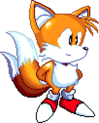 Size: 408x504 | Tagged: safe, artist:retroreimagined, miles "tails" prower, sonic the hedgehog 2, 2023, classic tails, cute, hands behind back, looking ahead, pixel art, simple background, smile, solo, sprite, standing, tailabetes, transparent background