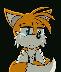 Size: 562x667 | Tagged: safe, artist:cmara, miles "tails" prower, 2020, arms folded, black background, crying, lidded eyes, sad, simple background, solo, standing, tears, tears of sadness