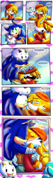 Size: 576x1920 | Tagged: safe, artist:crazycakeparrotart, miles "tails" prower, sonic the hedgehog, annoyed, blushing, clothes, comic, dialogue, duo, english text, eye clipping through hair, gay, hat, heart, kiss, literal animal, panels, shipping, sonic x tails, speech bubble, valentine's day