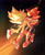 Size: 2048x2489 | Tagged: safe, artist:yellowvixen, metal sonic, sonic the hedgehog, super sonic, fanfic:iron oxide, abstract background, duo, eyes closed, fanfiction art, flying, gay, hugging, metonic, prosthetic, robot, shipping, signature, super form