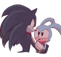 Size: 1086x1008 | Tagged: safe, artist:sonicnewunivers, feels the rabbit, hedgehog, rabbit, 2023, blushing, cute, duo, feelabetes, feels x terios, frown, looking at each other, shipping, simple background, smile, terios the hedgehog, white background