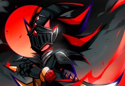 Size: 2048x1408 | Tagged: safe, artist:kuroiyuki96, shadow the hedgehog, sonic and the black knight, 2023, abstract background, limited palette, moon, sir lancelot, solo