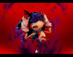 Size: 1024x800 | Tagged: safe, artist:zavraan, sonic the hedgehog, sonic frontiers, 2023, abstract background, border, corruption, deviantart watermark, eyes closed, hands on head, mouth open, obtrusive watermark, pain, standing, watermark