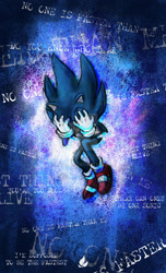 Size: 900x1479 | Tagged: safe, artist:zavraan, sonic the hedgehog, 2023, abstract background, dark form, dark sonic, deviantart watermark, disembodied thoughts, english text, eyes closed, hands on own face, solo, watermark