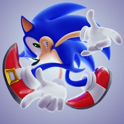 Size: 2048x2048 | Tagged: safe, artist:geki696, sonic the hedgehog, sonic adventure, 2019, 3d, gradient background, looking at viewer, pointing, posing, remake, smile, solo