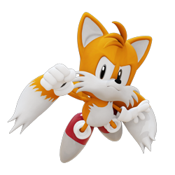 Size: 3840x3840 | Tagged: safe, artist:peppermint08, miles "tails" prower, 2023, 3d, classic tails, clenched fist, frown, grey eyes, looking at viewer, simple background, solo, sonic rivals, transparent background