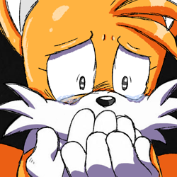 Size: 2048x2048 | Tagged: safe, artist:taeko, miles "tails" prower, black background, covering mouth, crying, eye twitch, eyelashes, looking ahead, modern tails, redraw, sad, shocked, shrunken pupils, simple background, sketch, solo, sonic x, tears, tears of shock