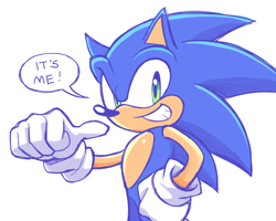 Size: 2048x1638 | Tagged: safe, artist:siggiedraws, sonic the hedgehog, ask response, dialogue, english text, looking at viewer, simple background, smile, solo, standing, white background