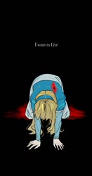 Size: 753x1440 | Tagged: semi-grimdark, artist:hyeon_sonic, maria robotnik, human, sonic adventure 2, 2023, all fours, black background, bleeding, blood, blood stain, bullet wound, dialogue, english text, injured, simple background