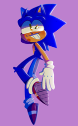Size: 1200x1928 | Tagged: safe, artist:head---ache, sonic the hedgehog, leg fluff, looking back at viewer, mid-air, no outlines, purple background, simple background, smile, solo, top surgery scars, trans male, transgender, wink