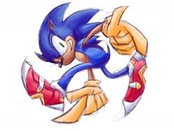 Size: 1280x960 | Tagged: safe, artist:skeletonpendeja, sonic the hedgehog, sonic adventure, eyelashes, looking at viewer, male, pointing at viewer, posing, simple background, soap shoes, solo, white background, wink, yellow gloves