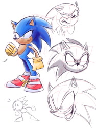 Size: 960x1280 | Tagged: safe, artist:skeletonpendeja, sonic the hedgehog, clenched fists, eyelashes, looking offscreen, male, mouth open, simple background, sketch, smile, soap shoes, solo, standing, white background, yellow gloves