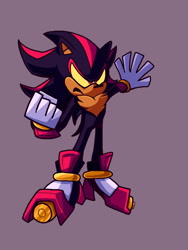 Size: 960x1280 | Tagged: safe, artist:skeletonpendeja, shadow the hedgehog, clenched fist, frown, looking ahead, mouth open, nonbinary, purple background, simple background, solo, standing, yellow sclera