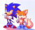 Size: 2048x1820 | Tagged: safe, artist:zombieeparty, miles "tails" prower, sonic the hedgehog, arms folded, blue shoes, classic sonic, classic tails, confused, duo, frown, gradient background, huffing, lidded eyes, mouth open, one fang, question mark, standing