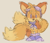 Size: 316x270 | Tagged: safe, artist:goku-nba, miles "tails" prower, fox, beanbrows, beige background, blue shoes, chibi, goggles, goggles on head, male, no pupils, rhythm badge, simple background, sketch, solo, standing