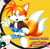 Size: 1856x1812 | Tagged: safe, artist:kobatuwu, miles "tails" prower, abstract background, aviator jacket, blue shoes, classic style, classic tails, english text, eyelashes, mod, mouth open, one fang, skirt, smile, solo, sonic the hedgehog 3, standing, trans female, transgender, waving