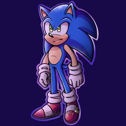 Size: 2000x2000 | Tagged: safe, artist:molostyle23, sonic the hedgehog, sonic frontiers, 2023, frown, looking ahead, outline, purple background, simple background, solo, sonic frontiers: final horizon, standing