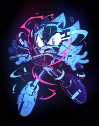 Size: 1617x2048 | Tagged: safe, artist:starrjoyart, sonic the hedgehog, sonic frontiers, 2023, black background, cyber form, cyber sonic, looking at viewer, mouth open, simple background, solo, sonic frontiers: final horizon