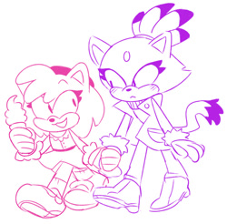 Size: 540x531 | Tagged: safe, artist:gaysilver, amy rose, blaze the cat, cat, hedgehog, 2016, amy x blaze, cute, date, female, females only, holding hands, ice cream, lesbian, looking at each other, shipping, sketch