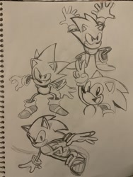 Size: 1536x2048 | Tagged: safe, artist:kobatuwu, sonic the hedgehog, 2023, classic sonic, modern sonic, sketch page, solo, traditional media