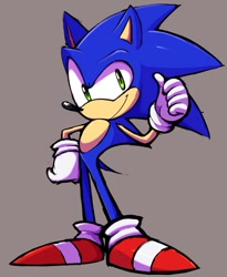 Size: 823x1005 | Tagged: safe, artist:kobatuwu, sonic the hedgehog, 2022, grey background, hand on hip, looking at viewer, modern sonic, simple background, smile, solo, standing, thumbs up