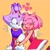 Size: 2048x2046 | Tagged: safe, artist:violetmadness7, amy rose, blaze the cat, cat, hedgehog, 2021, amy x blaze, amy's halterneck dress, blaze's tailcoat, blushing, clothes, cute, dress, eyes closed, female, females only, hand on arm, hearts, lesbian, looking at them, mouth open, shipping