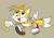Size: 800x565 | Tagged: safe, artist:schematichands, miles "tails" prower, fox, holding something, looking offscreen, looking up, male, mouth open, open smile, ring, simple background, smile, solo