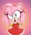Size: 1747x2000 | Tagged: safe, artist:thenovika, amy rose, hedgehog, amy's halterneck dress, female, gradient background, hands on cheeks, looking at viewer, mouth open, outline, solo, surprised, white outline