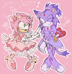 Size: 1308x1345 | Tagged: safe, artist:thescroingle, amy rose, blaze the cat, cat, hedgehog, 2023, amy x blaze, chocolate box, cute, english text, female, females only, lesbian, shipping, valentine's day
