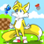 Size: 600x600 | Tagged: safe, artist:glaciacherry, miles "tails" prower, sonic the hedgehog, green hill zone, 2023, abstract background, butterfly, clouds, cute, daytime, duo, flower, literal animal, looking at something, orange brown checkerboard, outdoors, smile, solo focus, standing, tailabetes