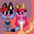 Size: 768x768 | Tagged: safe, artist:bluedeerfox14, scratch, adventures of sonic the hedgehog, bandit heeler (bluey), bluey, blushing, canon x oc, chilli heeler (bluey), cosplay, crossover, dic, dress, fake ears, fake nose, fake tail, headband