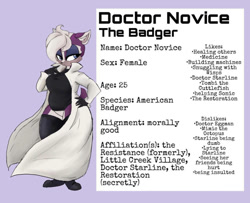 Size: 992x805 | Tagged: safe, artist:revheadarts, oc, oc:doctor novice, badger, character sheet, lab coat