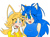 Size: 1742x1302 | Tagged: safe, artist:kptya, miles "tails" prower, sonic the hedgehog, human, blushing, duo, eye clipping through hair, eyebrow clipping through hair, gender swap, heart, humanized, lesbian, mouth open, partially humanized, r63 shipping, shipping, simple background, smile, sonic x tails, white background