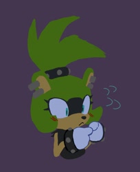 Size: 1073x1312 | Tagged: safe, artist:irregularcloudi, surge the tenrec, :<, blushing, bust, cute, fingers together, frown, no outlines, purple background, simple background, solo, surgabetes