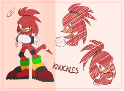 Size: 2048x1513 | Tagged: safe, artist:serrybluesoul, knuckles the echidna, sonic frontiers, abstract background, alternate universe, au:post!frontiers, character name, clenched teeth, frown, redesign, signature, solo